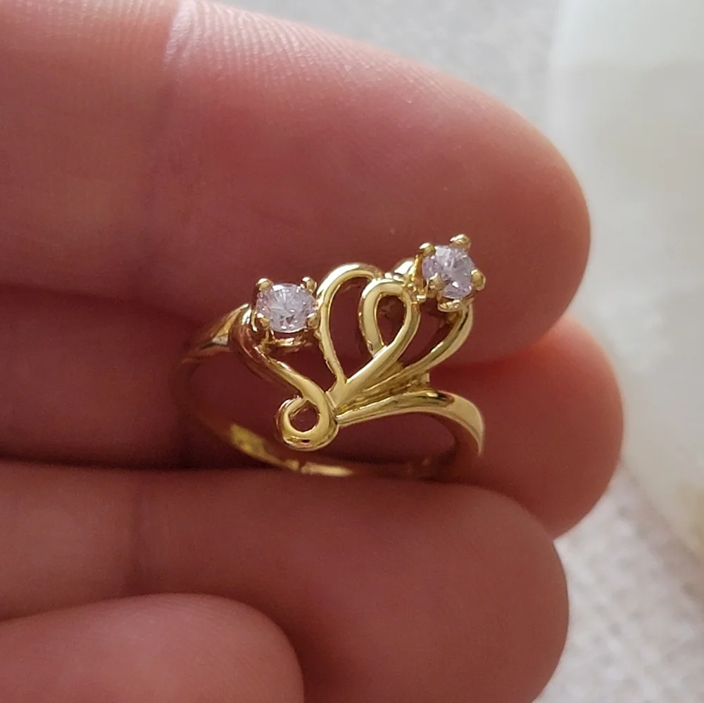 Vintage COP 92 Double Heart Ring Gold Tone Simulated Stones